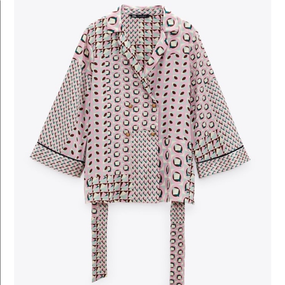 NWT Zara Geometric Printed Blouse, Large